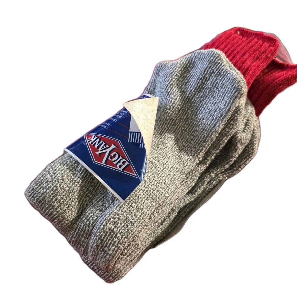 VTG 1999 Big Yank Thermal Socks Men's 10-15 2-Pack‎ Gray Red Wool Blend USA NOS